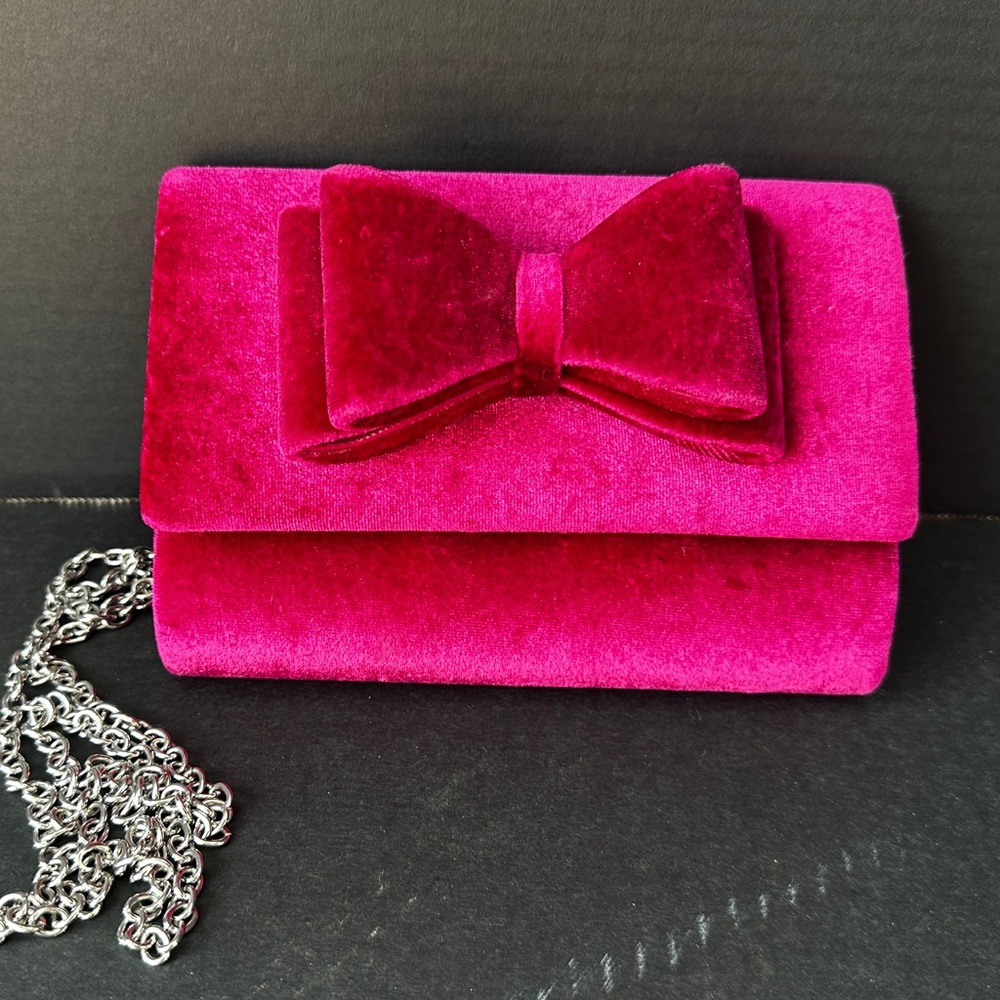 INC International Concepts Fuchsia Velvet Bow Clutch with Chain
